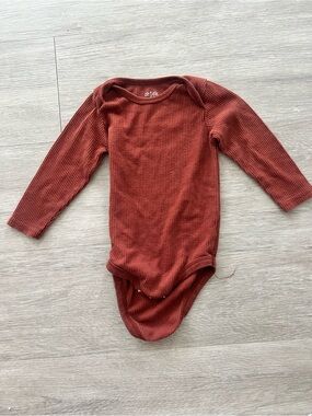 chick pea Rust Ribbed Long-Sleeve Baby One-Piece